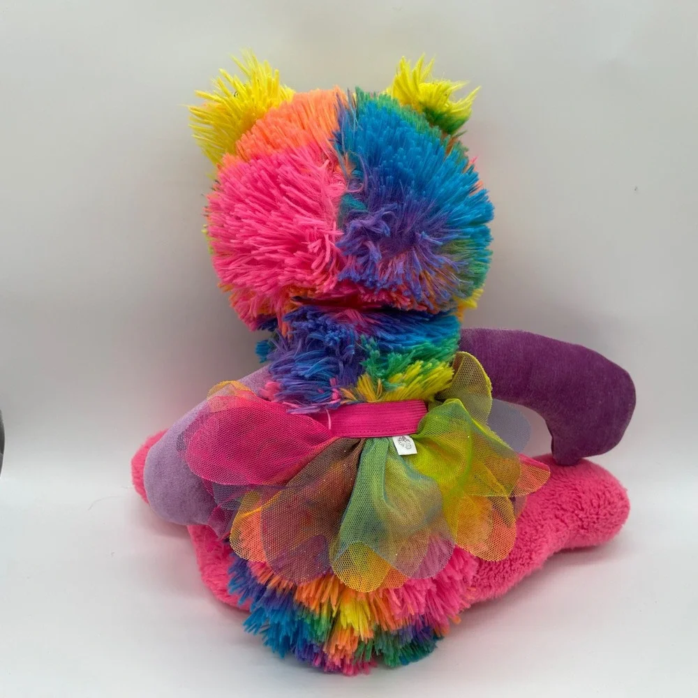 Build-A-Bear Workshop Rainbow Monster Plush Shaggy Neon Fur with Tutu Dress